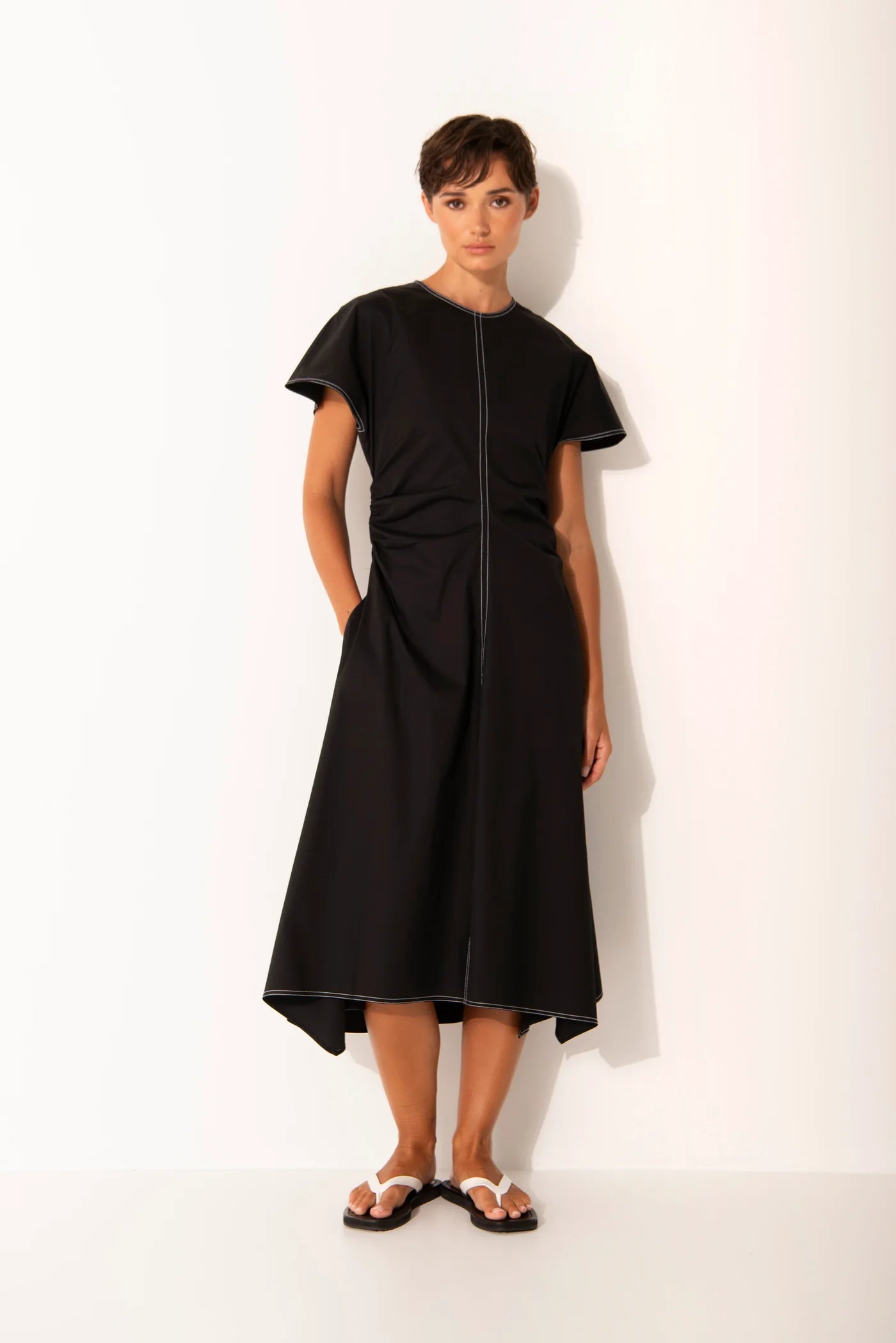 Lounge The Label Gathered Waist Chios Dress - Black/ White
