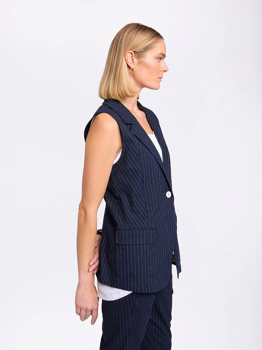 Marco Polo Pinstripe Vest - Navy