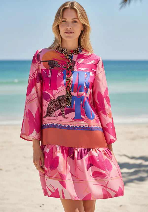 Miss Goodlife Pink Butterfly Short Dress - Multicolour
