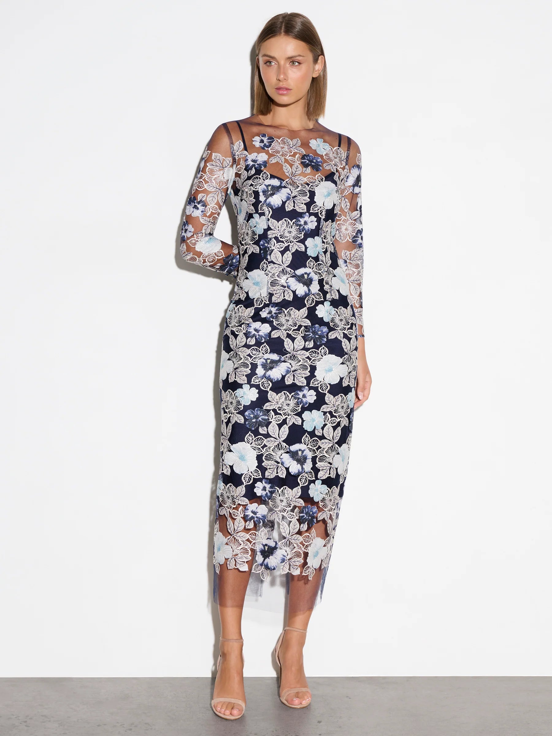 Moss & Spy Cecilia Dress - Navy Beige