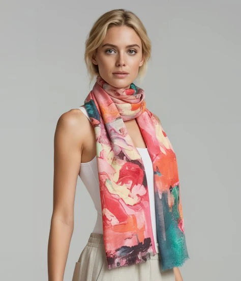Wearable Art Peony Garden Abstract Floral Scarf - Print
