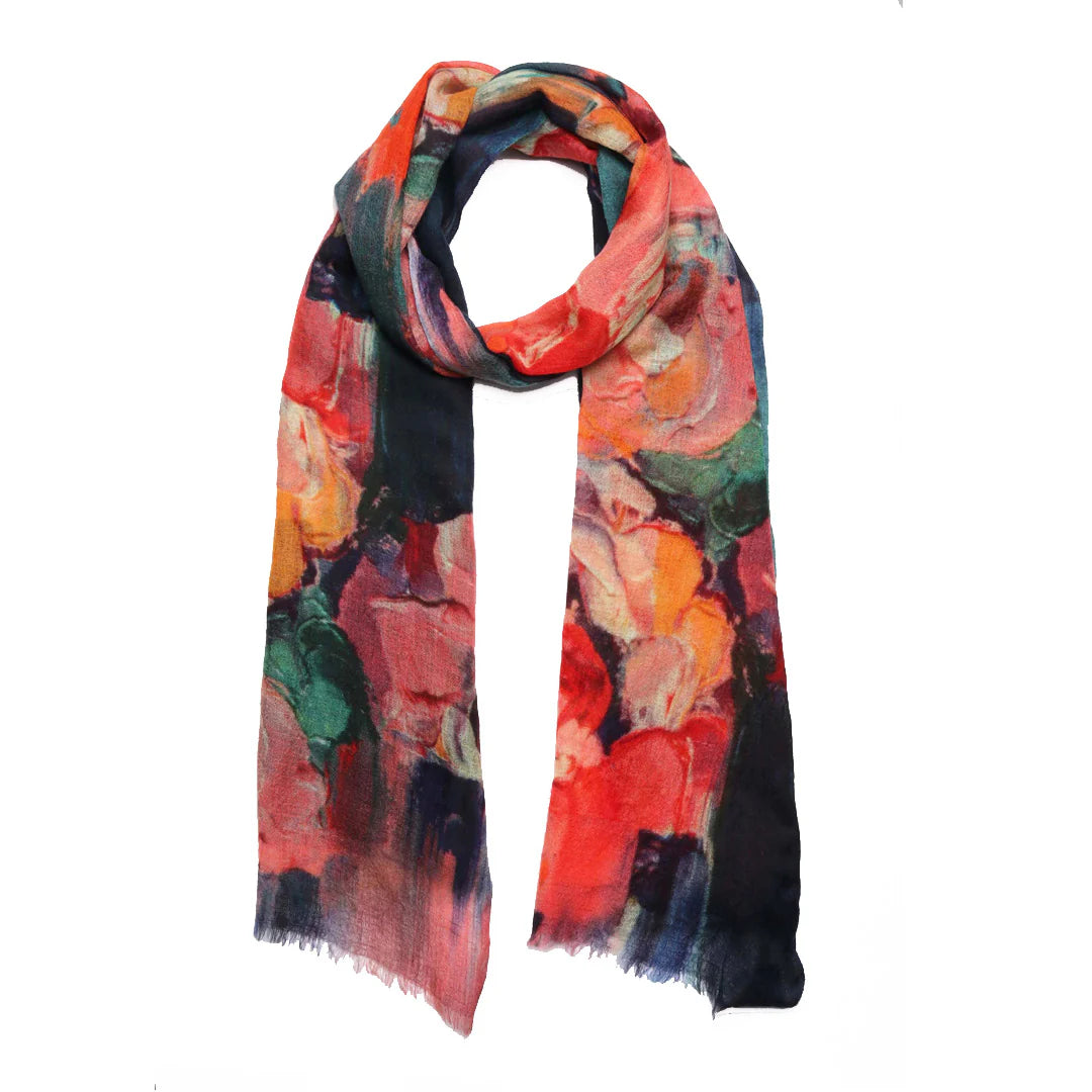 Wearable Art Peony Garden Abstract Floral Scarf - Print