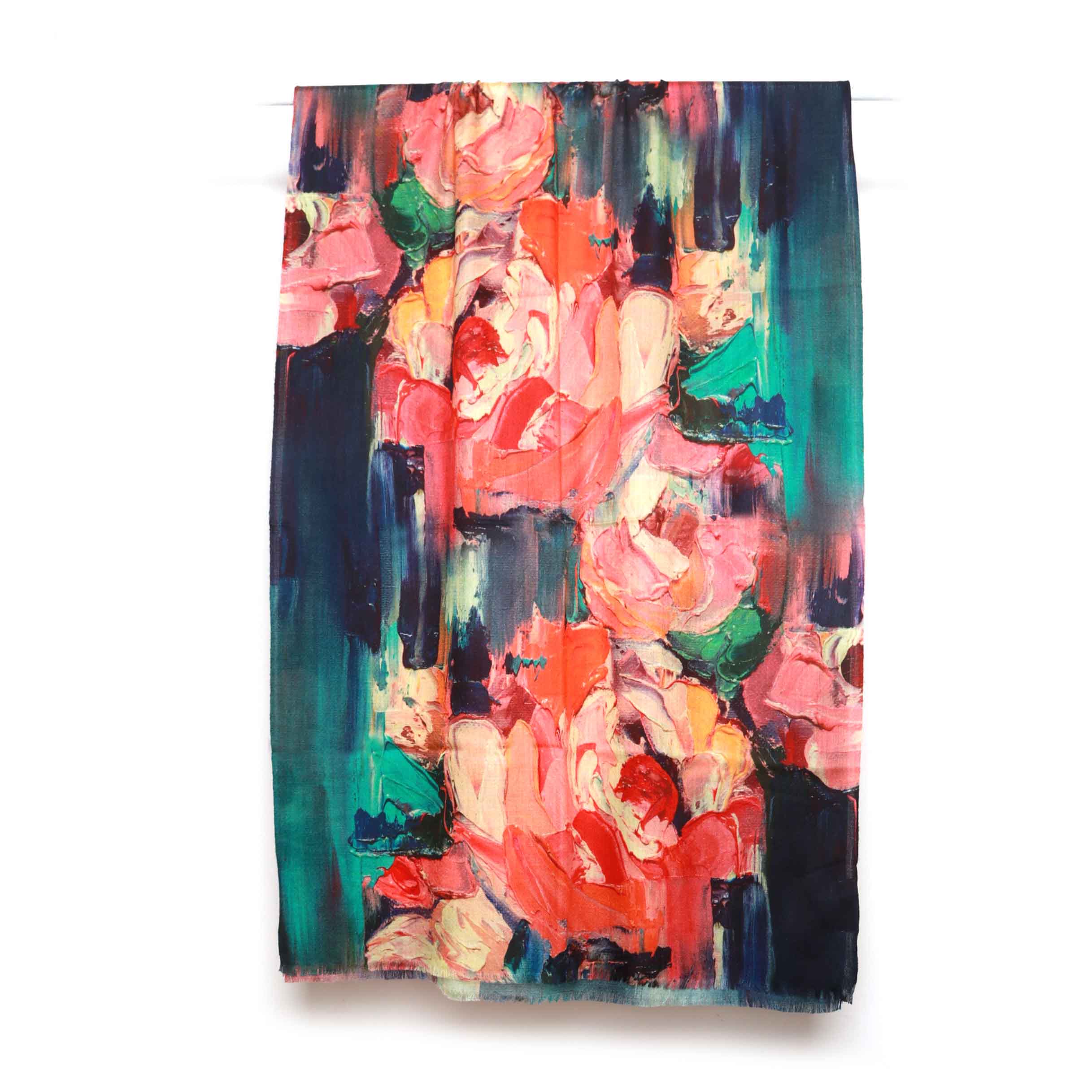 Wearable Art Peony Garden Abstract Floral Scarf - Print