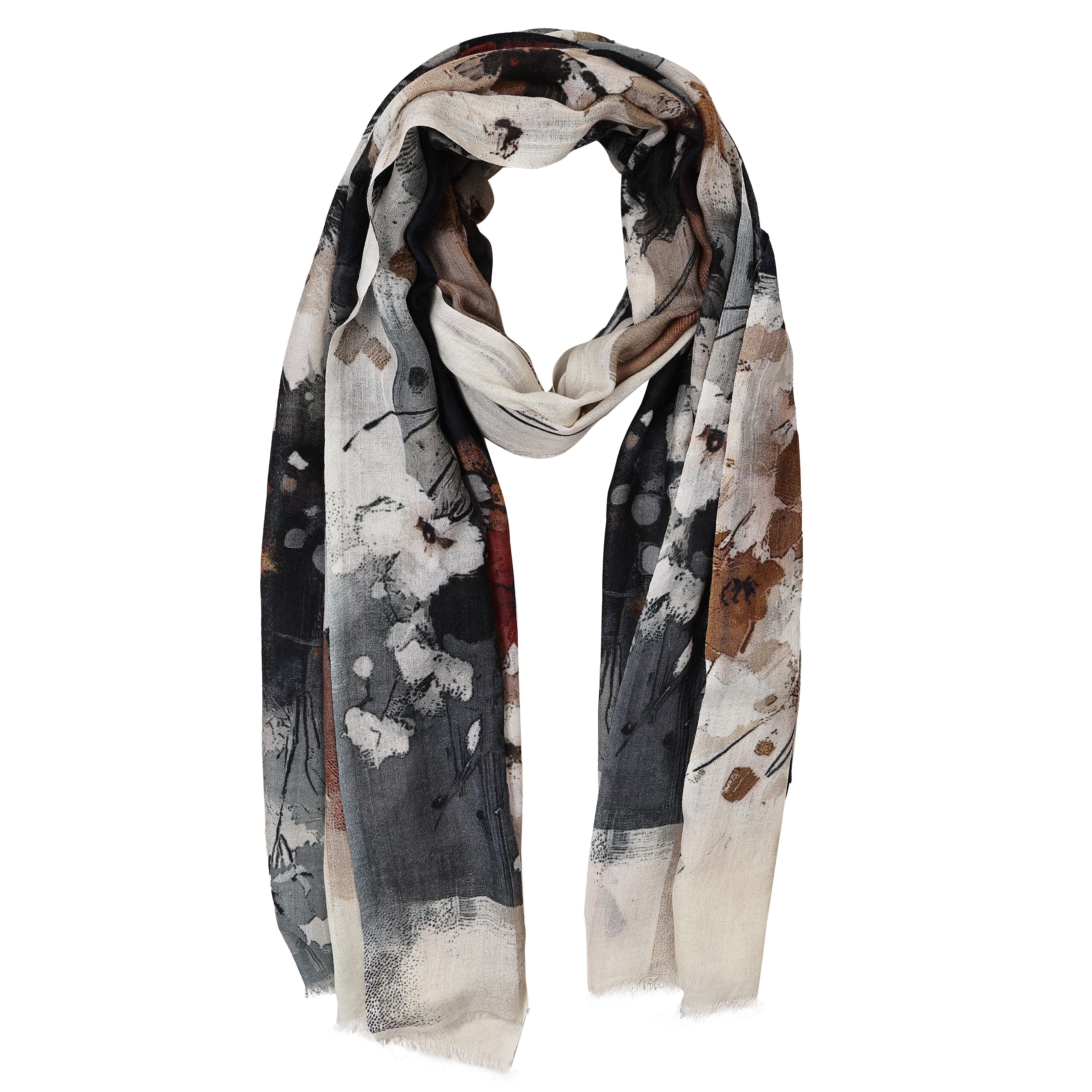 Wearable Art  Monochrome Bloom Fusion Scarf - Neutral Print