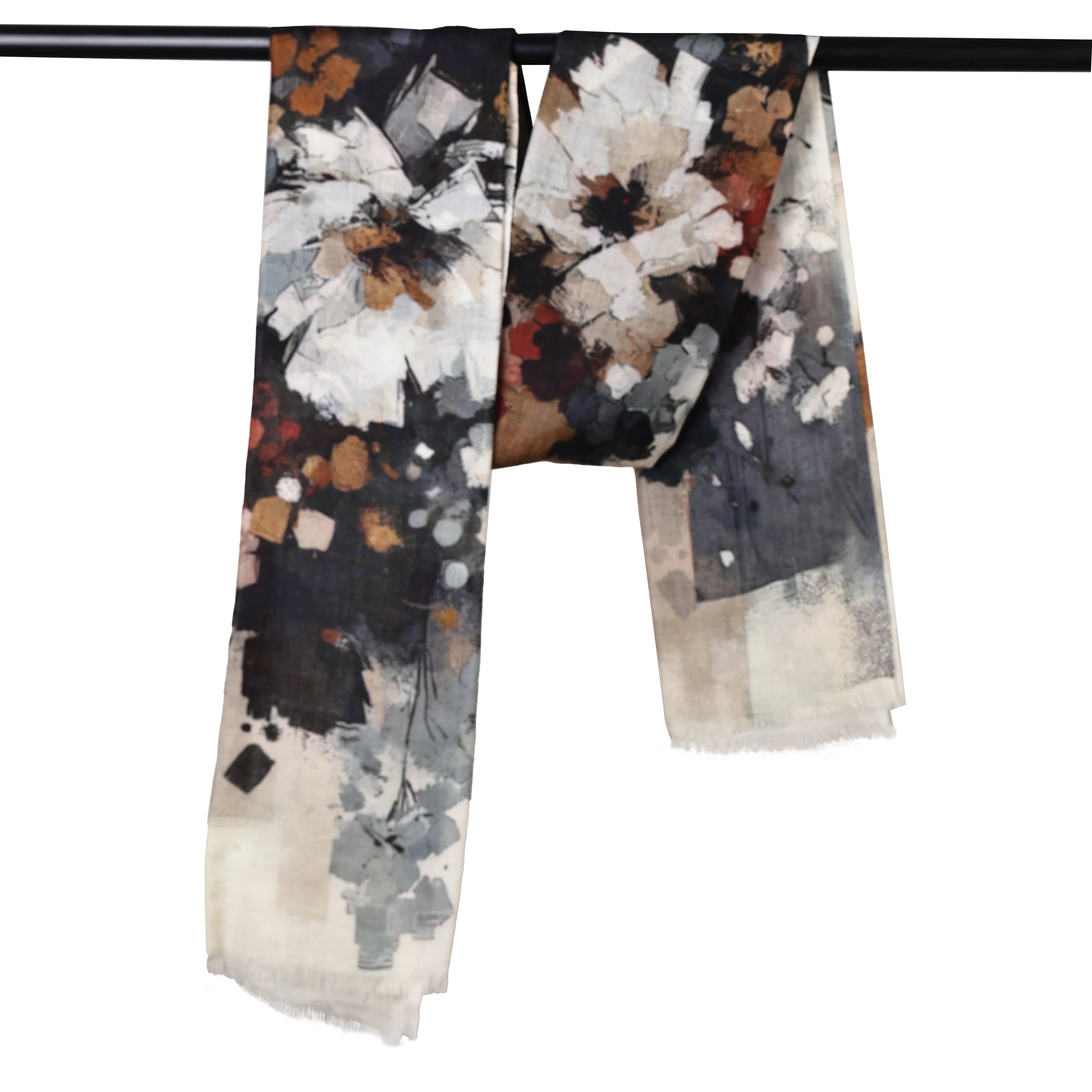 Wearable Art  Monochrome Bloom Fusion Scarf - Neutral Print