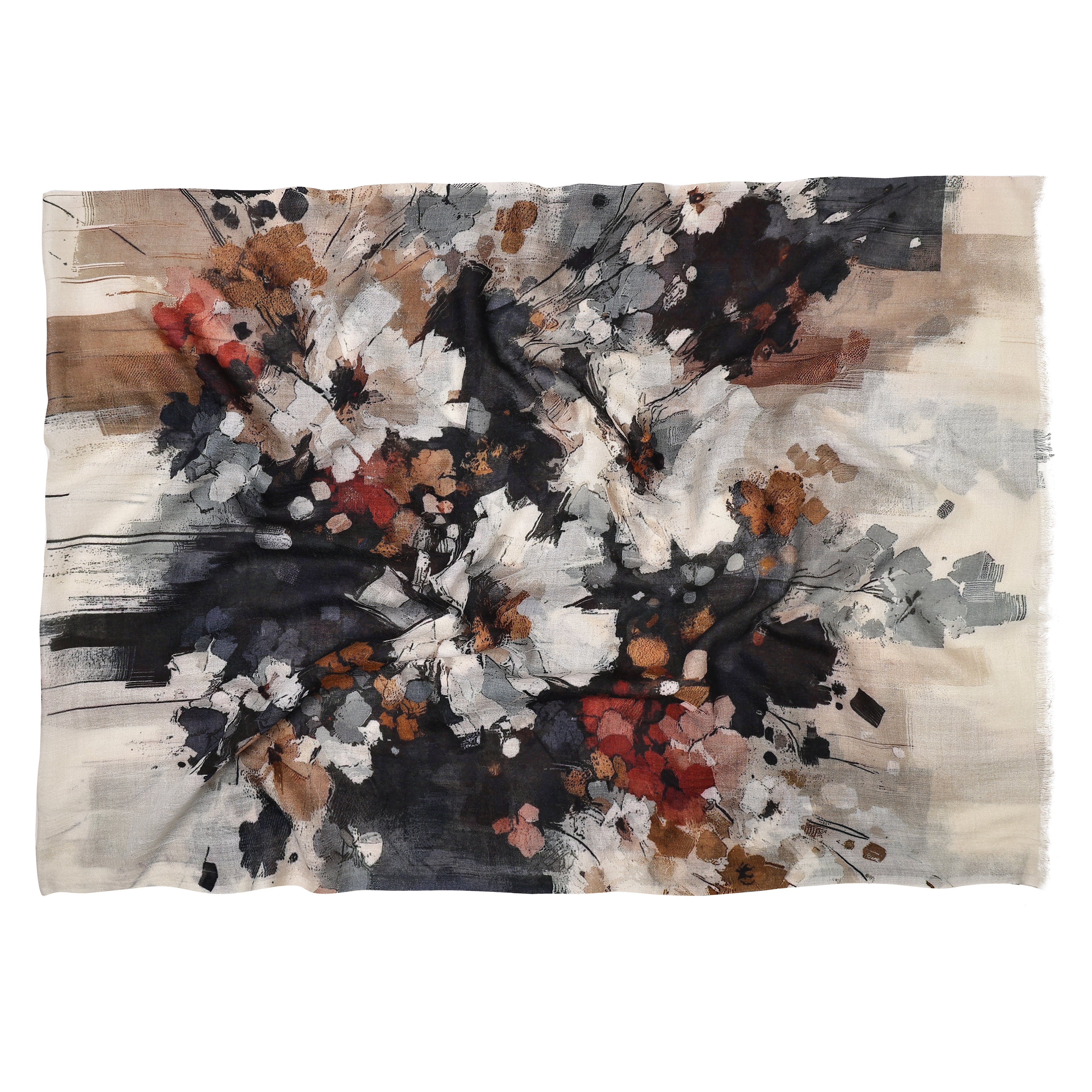 Wearable Art  Monochrome Bloom Fusion Scarf - Neutral Print