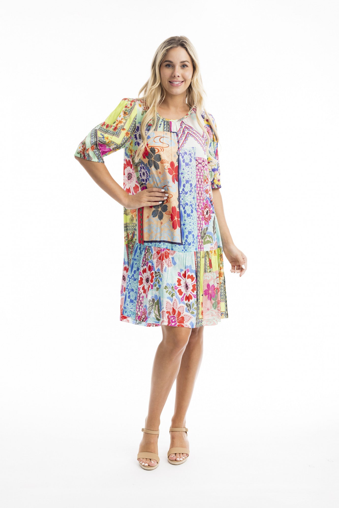 Orientique Drop Waist Dress - Oriental Floral