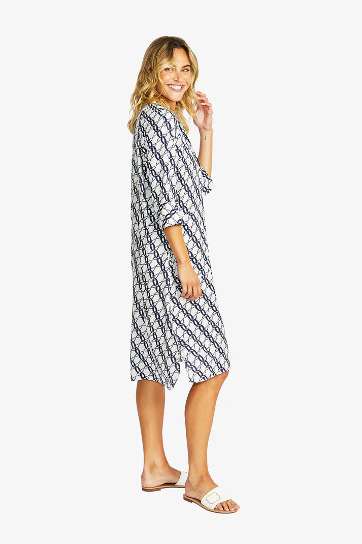 Ping Pong Chain Print Shirt Dress - Blue/ White