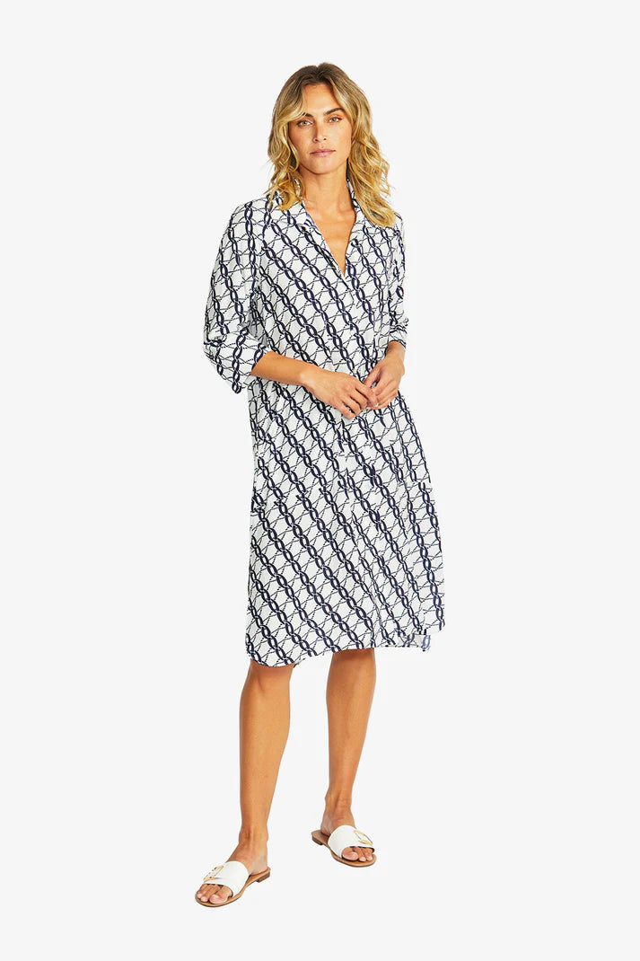 Ping Pong Chain Print Shirt Dress - Blue/ White