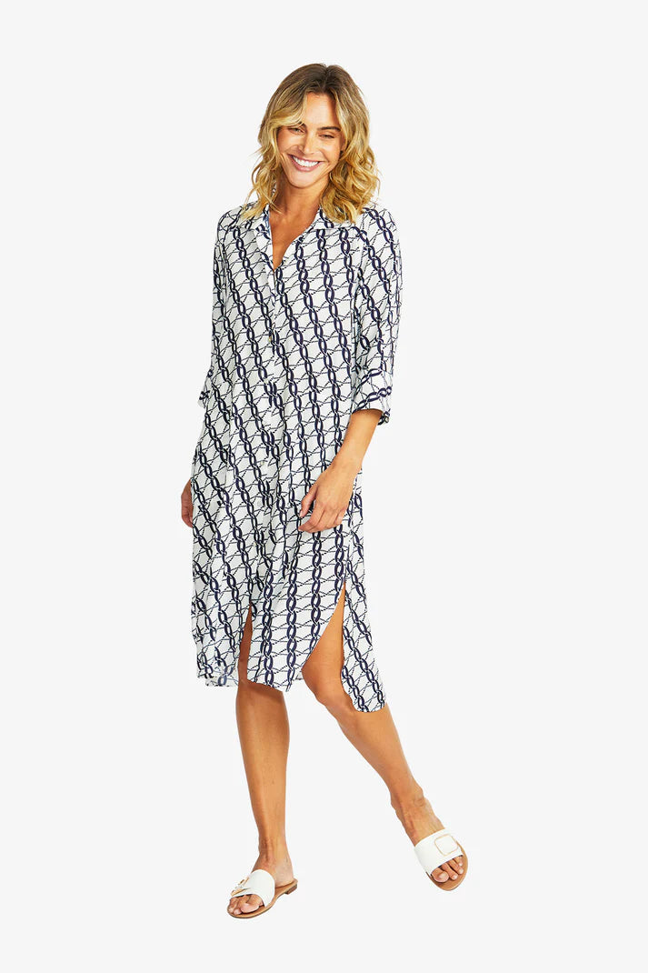 Ping Pong Chain Print Shirt Dress - Blue/ White