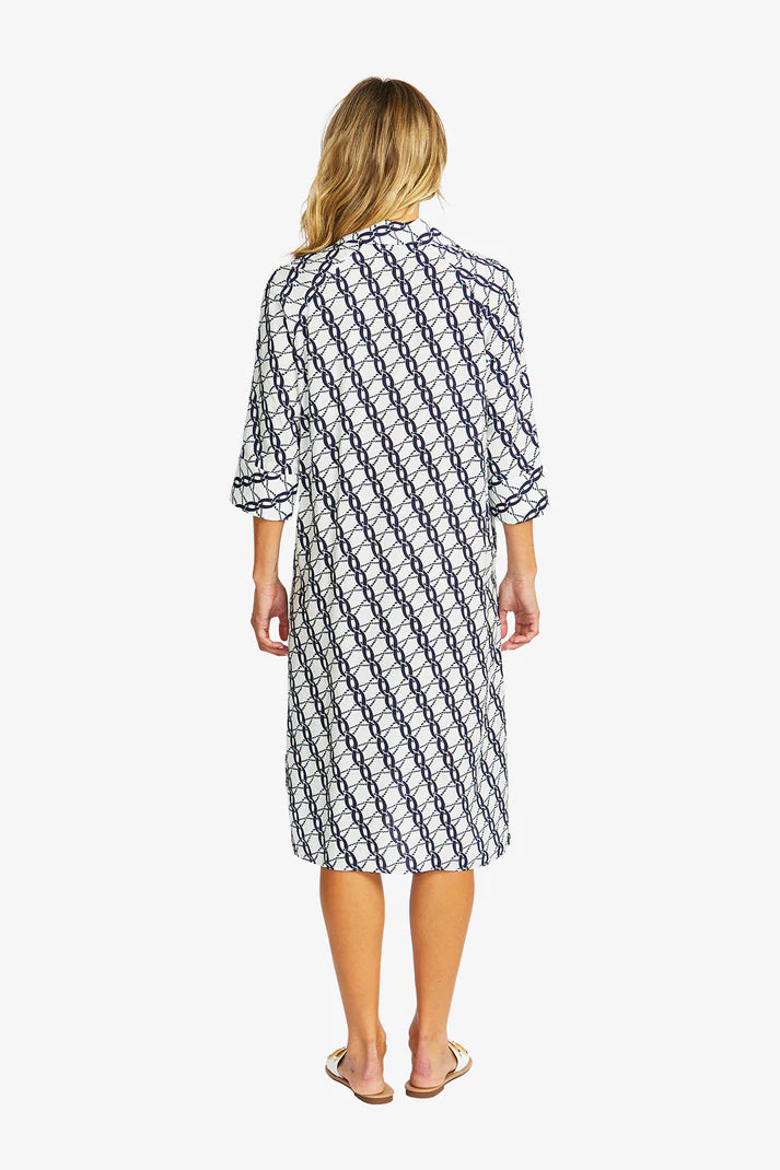 Ping Pong Chain Print Shirt Dress - Blue/ White