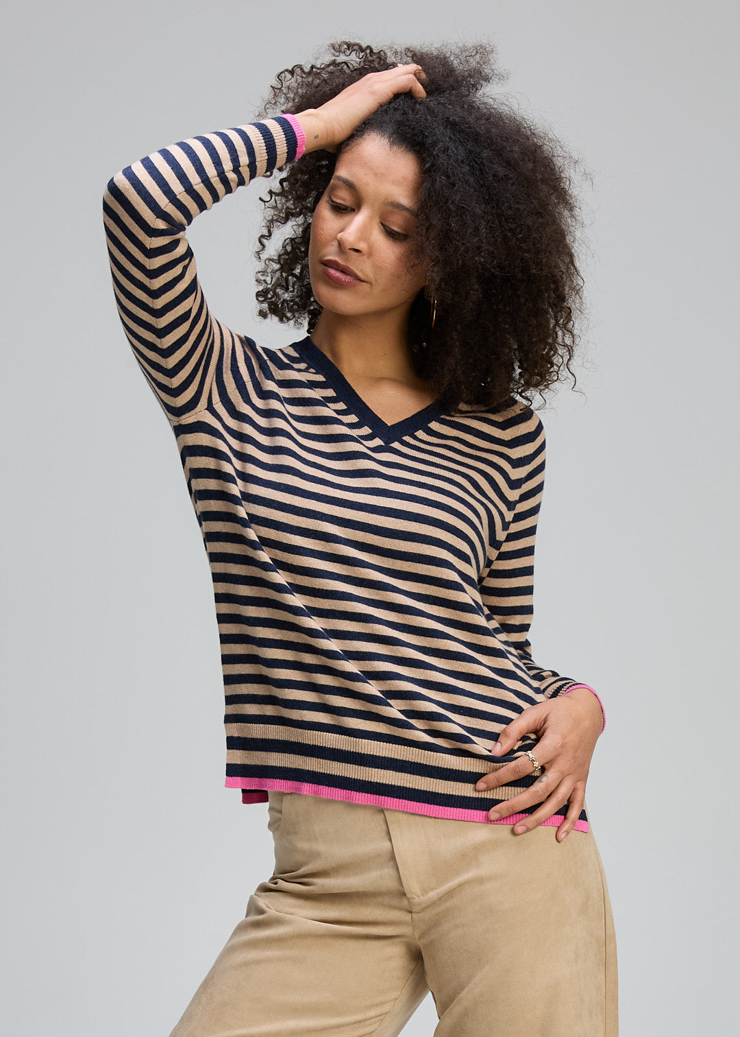 Zaket & Plover Striped V- Neck Essential - Dark Denim