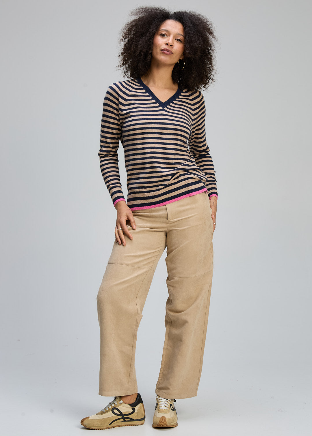 Zaket & Plover Striped V- Neck Essential - Dark Denim