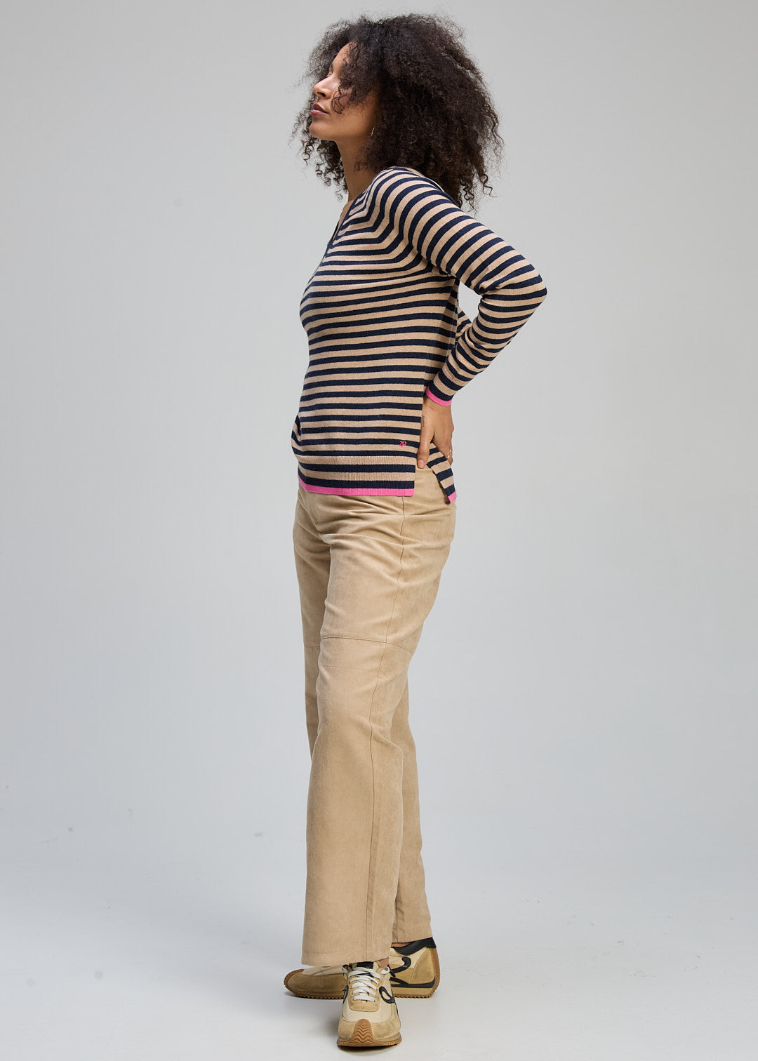 Zaket & Plover Striped V- Neck Essential - Dark Denim