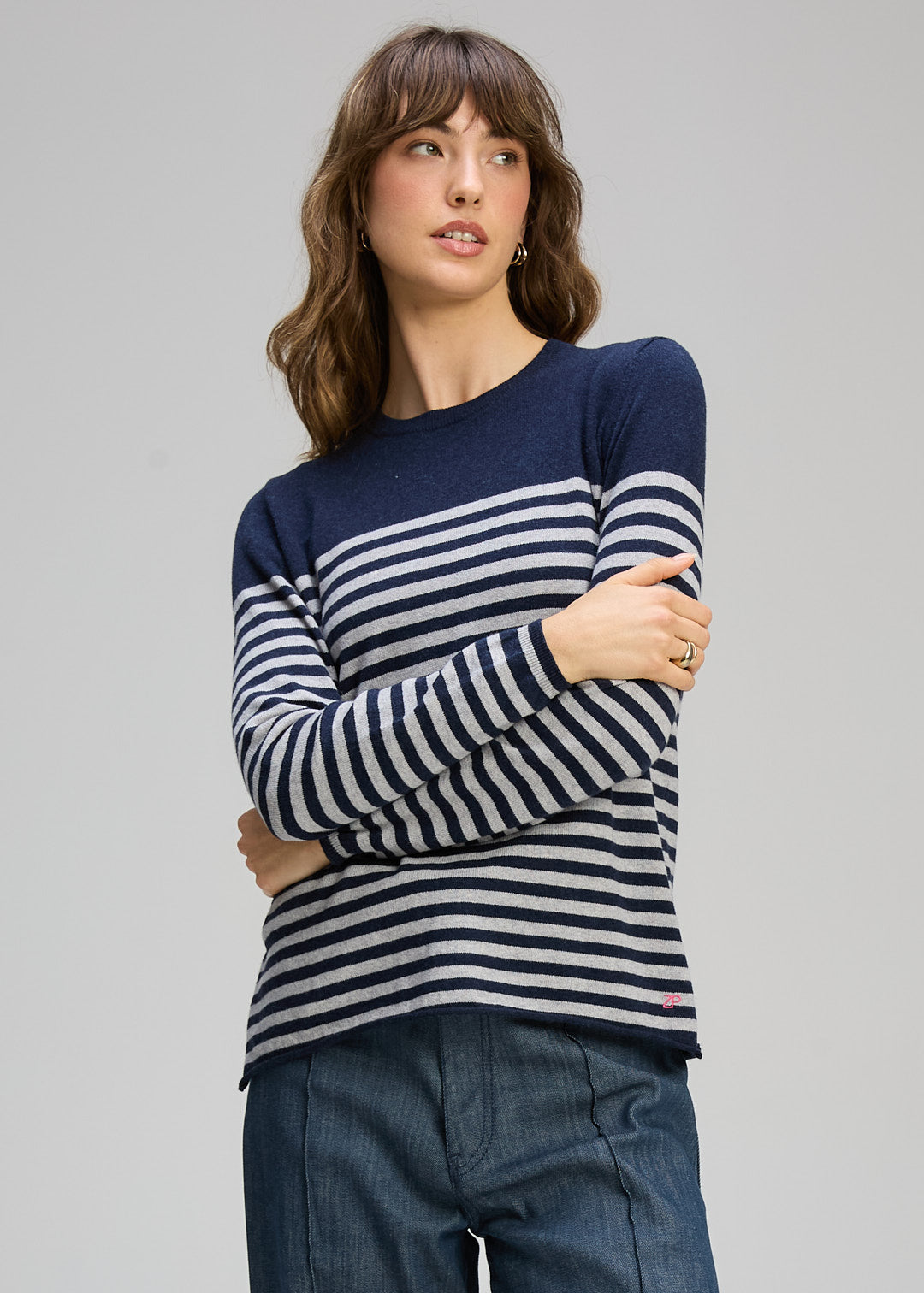 Zaket & Plover Detail Stripe Crew - Dark Denim
