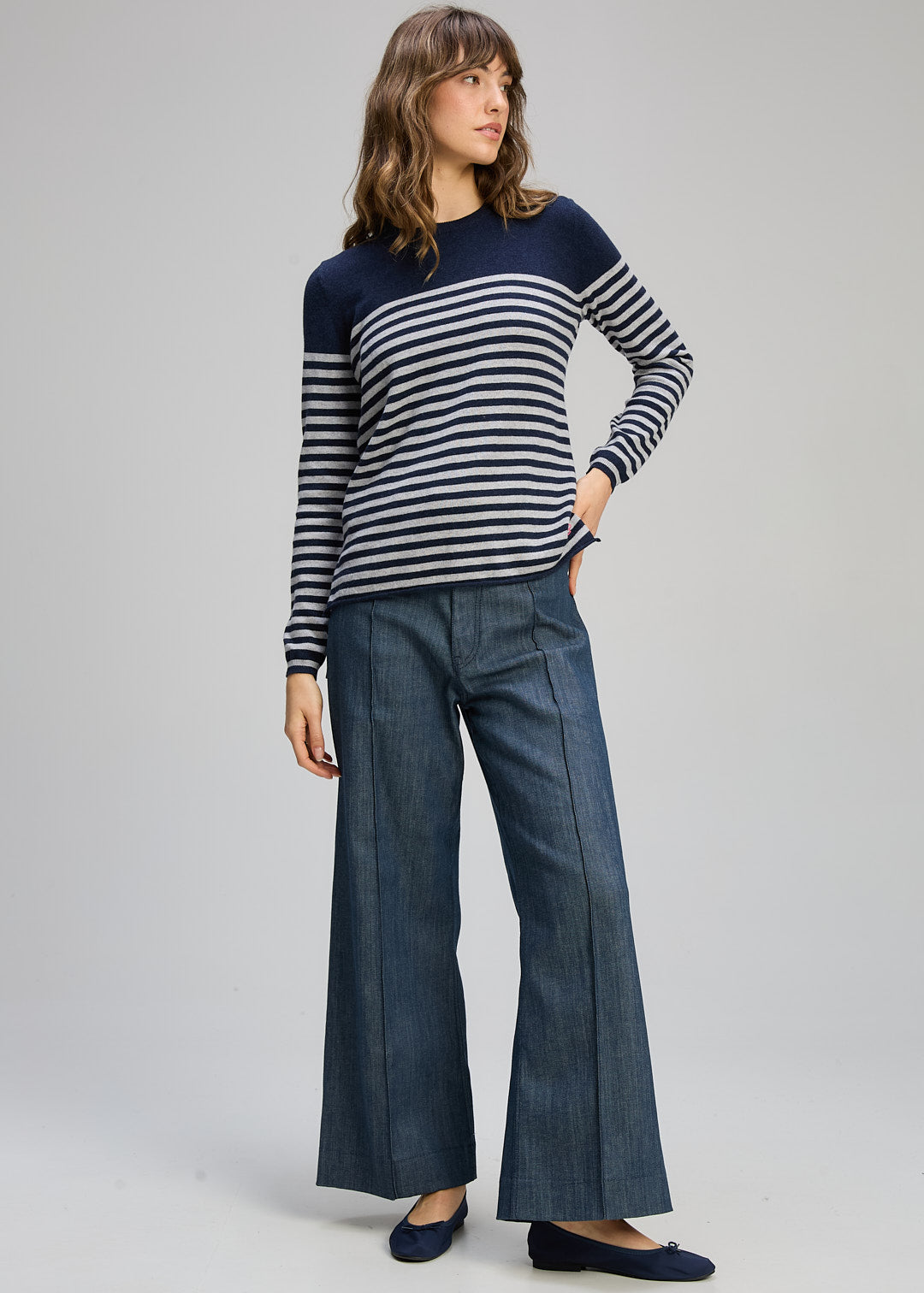 Zaket & Plover Detail Stripe Crew - Dark Denim