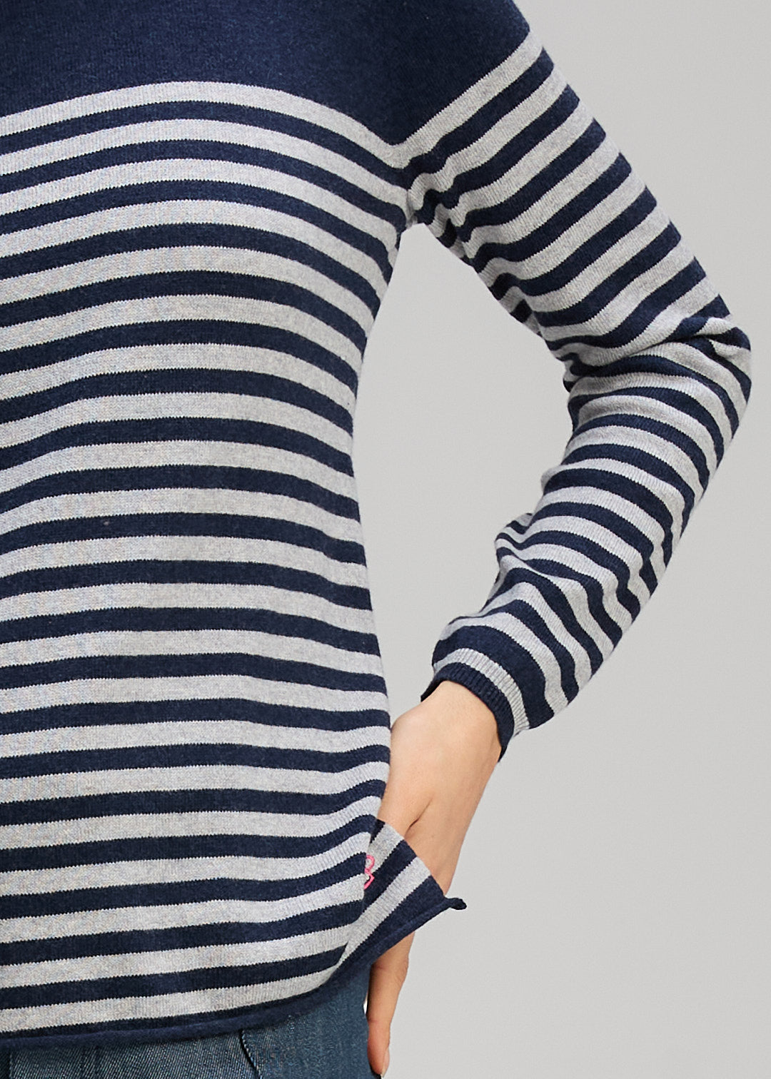 Zaket & Plover Detail Stripe Crew - Dark Denim