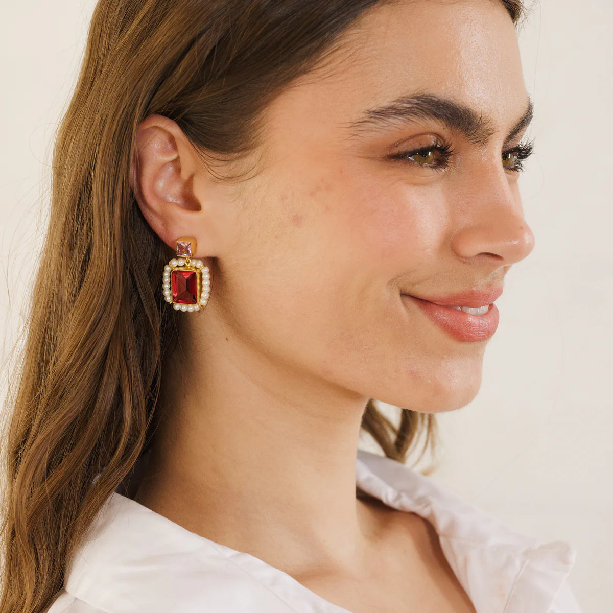 Zoda Nafisa Gem Earings With Pearl - Pink