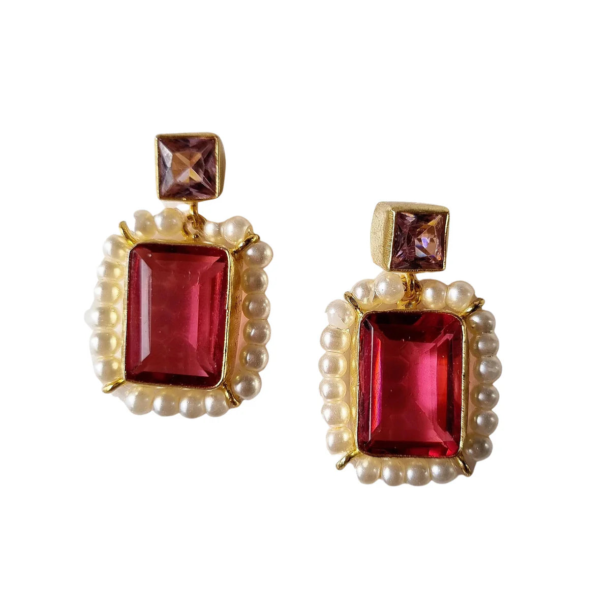 Zoda Nafisa Gem Earings With Pearl - Pink