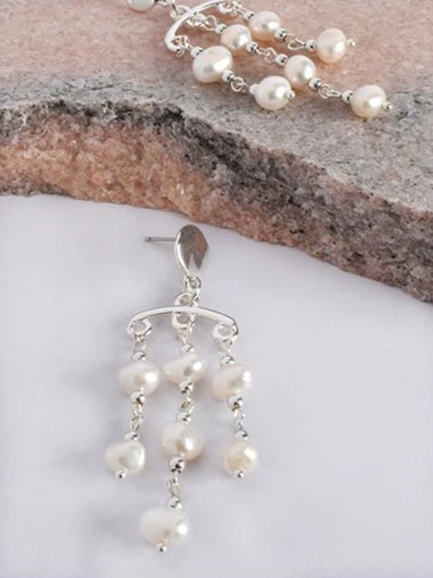 Adorne Earings Button Top Pearl Chandelier Earings 2869 - Silver